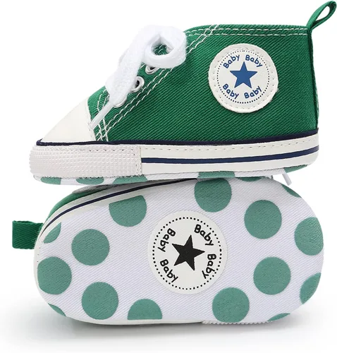 Miniatura 4 de KIDSUN - Zapatos deportivos unisex de caña alta para bebés, mezclilla de lona, suela antideslizante, suaves, para los primeros pasos