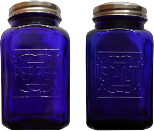 Ritadeshop Saleros y pimenteros de vidrio estilo Depresión (azul cobalto)