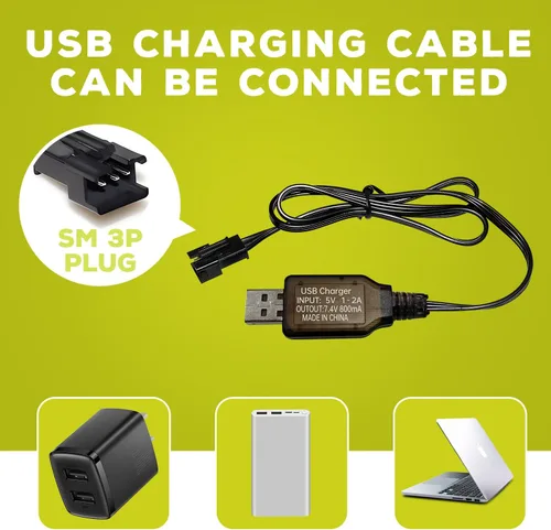 Miniatura 7 de 2 unids 7.4 V 600 mAh 2S batería de iones de litio con enchufe SM-3P con 2 unids cable de carga USB para DE82 TK3086B G20601 RC juguete RC coche