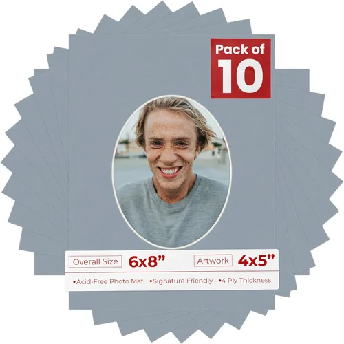 Miniatura 70 de Alfombrilla de 6 x 8 pulgadas, corte biselado para fotos de 4 x 5 pulgadas, diseño ovalado de color gris medio, sin ácidos, mate para proteger tus