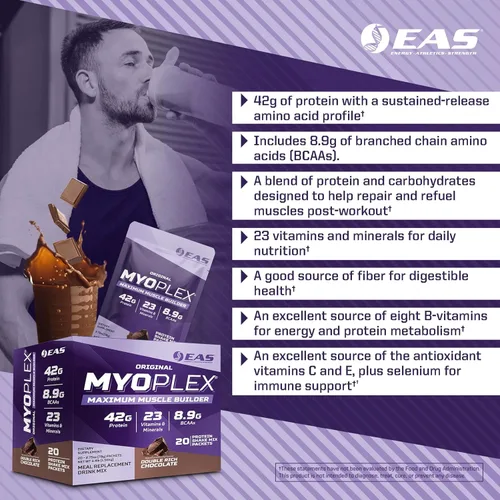 Miniatura 3 de EAS Original Myoplex Maximum Muscle Builder, mezcla de proteínas de reemplazo de comidas, mezcla de proteínas de calidad, 1.48 oz de proteína, 20