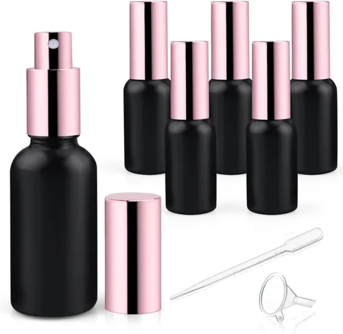 Paquete de 6 botellas de spray de vidrio esmerilado negro de 1 onza, atomizador vacío de niebla fina, aceites esenciales, aerosoles corporales,