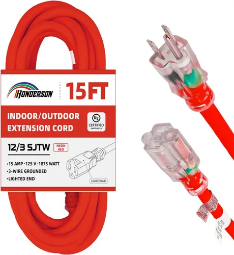 Miniatura 21 de Cable de extensión para interiores y exteriores, resistente a la intemperie con extremo iluminado, certificación UL, calibre 12, 20 pies, color Azul
