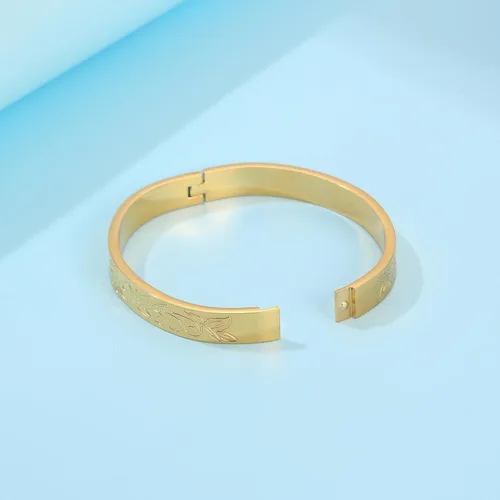Miniatura 4 de Pulsera de acero inoxidable para mujer con flor de la vida grabada en oro, Acero inoxidable, No es una piedra preciosa