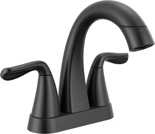 Miniatura 9 de Delta Arvo Centerset Grifo de baño, grifo de baño de 2 manijas negro mate, grifo de lavabo de baño Delta, grifo de baño negro de 3 agujeros, grifo
