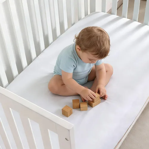 Miniatura 5 de NTBAY - Sábana bajera ajustable para cuna para bebé, color sólido y suave, 28.0 x 52.0 pulgadas Blanco