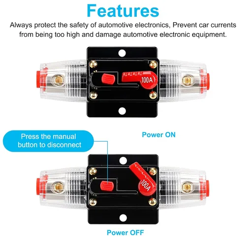 Miniatura 3 de Interruptor de circuito de 100 amperios para audio, portafusibles de 12 V-24 V CC, interruptor de circuito de 20-300 A, interruptor de circuito