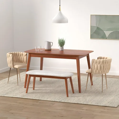 Miniatura 2 de Nrizc Juego de 2 sillas de comedor de terciopelo, sillas de comedor tapizadas tejidas con patas de metal dorado, sillas decorativas modernas
