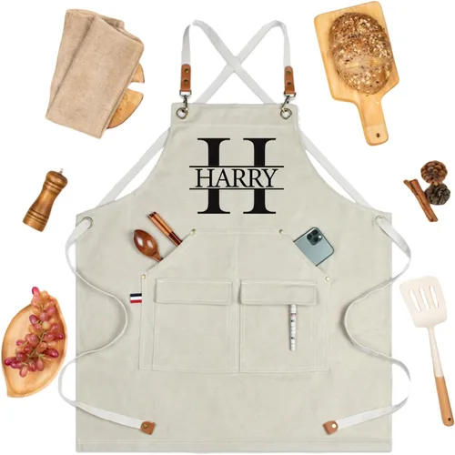 Miniatura 7 de Delantal de lona personalizado, regalo personalizado, delantal de camarero, delantal bordado para papá, barbacoa, delantal de chef para hombre