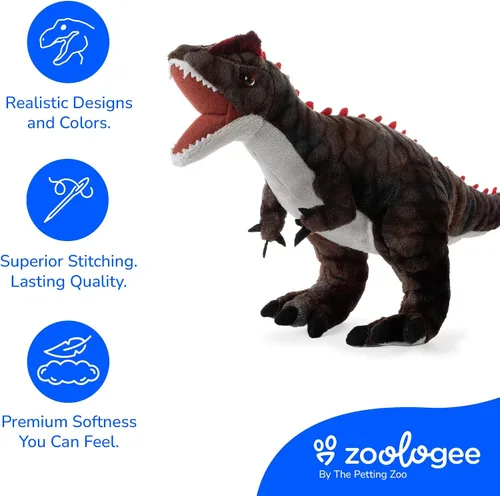 Miniatura 7 de The Petting Zoo Allosaurus - Peluche de dinosaurio, regalo para niños, animales de dinosaurio, juguete de peluche de dinosaurio marrón de 15 pulgadas