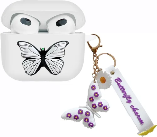 Miniatura 10 de Funda compatible con Airpods de 3ª generación 2021, bonita funda de silicona líquida de dibujos animados de mariposa 3D para niños y adolescentes