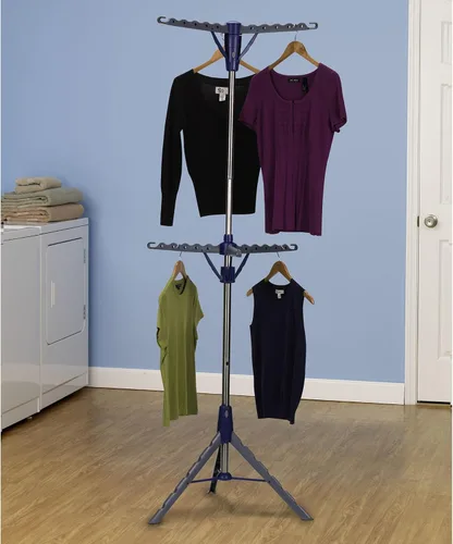 Miniatura 4 de Household Essentials 5012-1 Tendedero portátil de trípode y 2 niveles Secar ropa mojada o colgar ropa Color plateado y azul