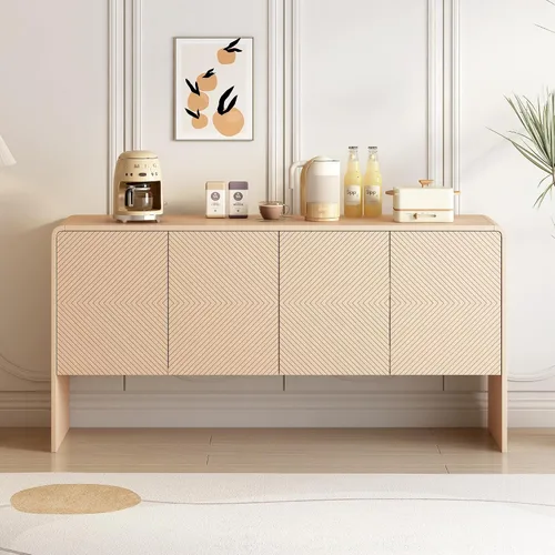 Miniatura 16 de KLMM Armario de almacenamiento moderno con puerta de ratán y estantes ajustables, soporte de TV para televisores de hasta 55 pulgadas, mesa consola