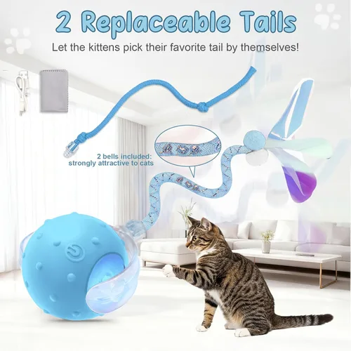 Miniatura 3 de Pelota de juguete motorizada inteligente interactiva para gatos, 2 colas y 2 velocidades, juguete de juego automático activado por movimiento