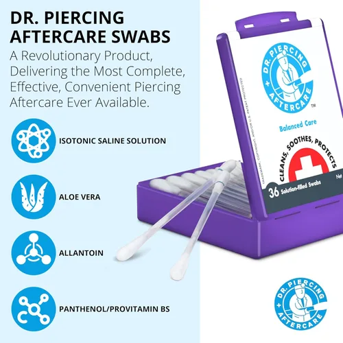 Miniatura 7 de Dr. Piercing Aftercare Hisopos – Solución salina para piercings – Limpiador de piercings de nariz y oreja – Lavado salino, limpiador de orificios