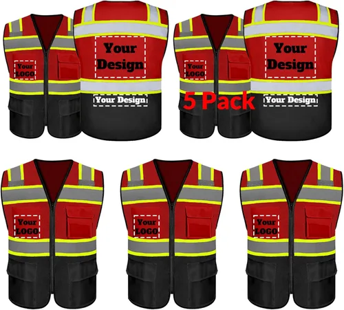 Miniatura 19 de Chaleco de seguridad personalizable con logotipo con 5 bolsillos y cremallera reflectante de alta visibilidad clase 2 ropa de trabajo al aire libre