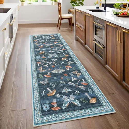 Miniatura 17 de ROYHOME - Alfombra con diseño de hongos e insectos, para pasillos, cocina o baño, antideslizante, lavable, suave, larga, 2 x 6, beige