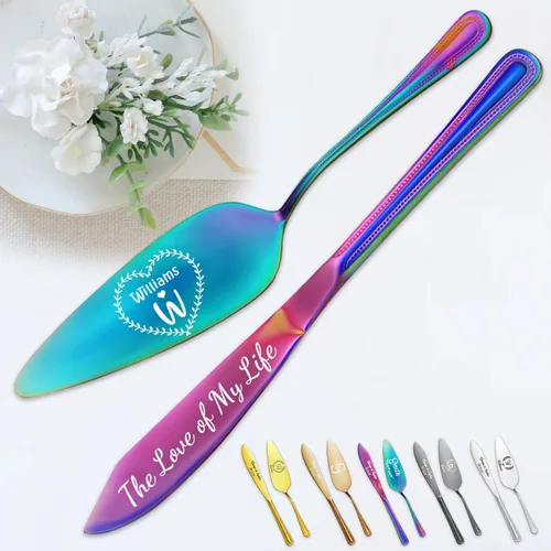 Miniatura 19 de Juego personalizado de corte de pasteles para boda, servidor de pastel de boda grabado gratis, cuchillo de pastel de acero inoxidable y juego