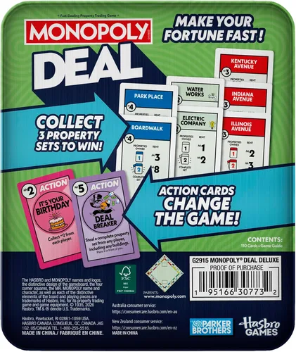 Miniatura 2 de Juego de cartas Monopoly Deal en lata de almacenamiento coleccionable, a partir de 8 años, 2 a 5 jugadores, 15 minutos, divertidos juegos familiares
