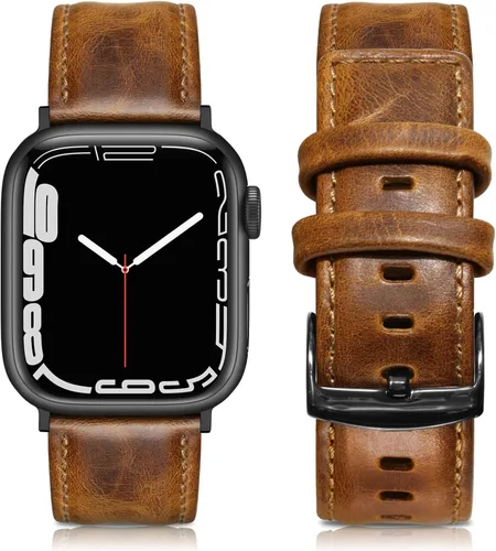 Miniatura 18 de EDIMENS Correas de cuero compatibles con Apple Watch de 1.81 pulgadas, 1.77 pulgadas, 1.73 pulgadas, 1.65 pulgadas (serie 1, 2, 3) para hombres