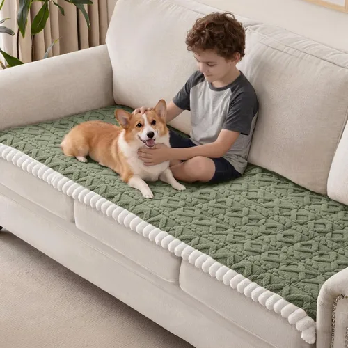 Miniatura 13 de Funda de sofá para perros, fundas de sofá lavables antideslizantes para sofá de 2 cojines, protector de sofá mullido y tapete de cama para mascotas