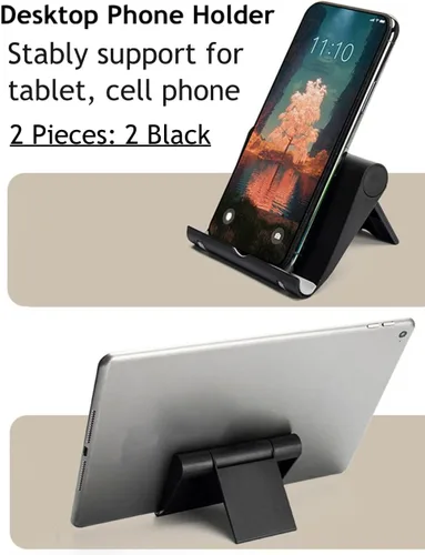 Miniatura 2 de Soporte plegable ajustable para teléfono celular para escritorio, compatible con la mayoría de teléfonos inteligentes y tabletas, base de goma