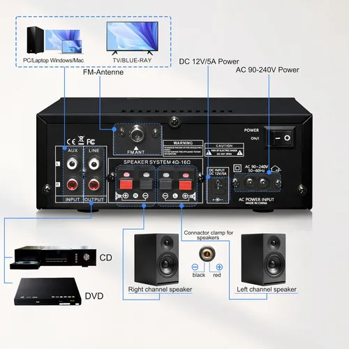 Miniatura 4 de AK50 Amplificador estéreo de audio para el hogar, receptores estéreo de 400 W, sistema de amplificador de potencia Bluetooth 5.0 de 2 canales, radio