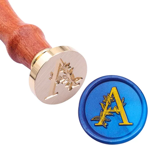 Miniatura 2 de SWANGSA Kit de sello de cera con letra inicial del alfabeto A, elegante sello de sellado de letras florales botánicas con 200 cuentas de cera