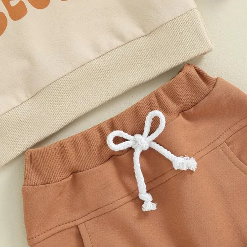 Miniatura 48 de Conjunto de 2 piezas de sudadera con estampado de letras y cuello redondo para bebé niño
