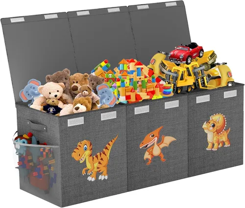 Miniatura 10 de Caja grande de juguetes, plegable, resistente, organizador de juguetes, cestas de dinosaurios con tapas para niños y niñas, sala de estar, sala
