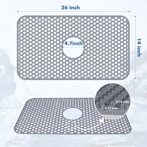 Miniatura 3 de Bestjing Tapete de silicona para fregadero - Protectores para fregadero de cocina con drenaje central, accesorio de rejilla de cocina de 26" x 14