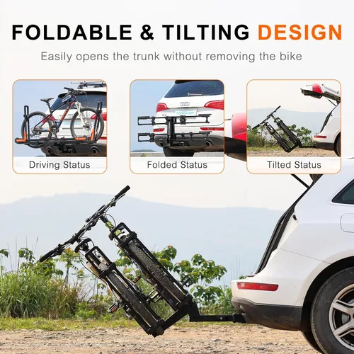 Miniatura 6 de TOOENJOY Soporte de bicicleta plegable para enganche, plataforma de transporte de bicicletas resistente con brazos duales, se ajusta a receptor