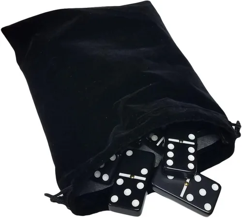 Marion & Co. Dominó Doble Seis 6 Azulejos Negros Tamaño Jumbo de Torneo Profesional con Giradores en Bolsa Elegante de Terciopelo Negro