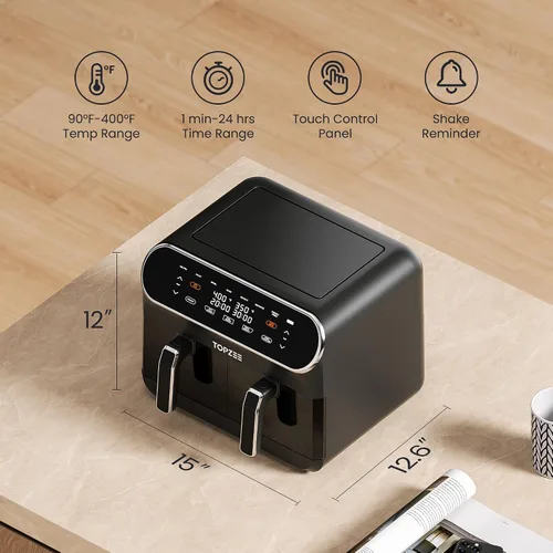 Miniatura 8 de TOPZEE Freidora de aire grande de 8 cuartos de galón, freidora de aire de doble cesta con ventanas de fácil visión, precalentar, freír con aire