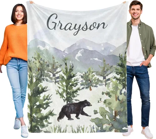 Miniatura 9 de Manta de bebé personalizada de animales del bosque para niños y niñas, manta de bebé personalizada con nombre Adventure Awaits Stuff recién nacido