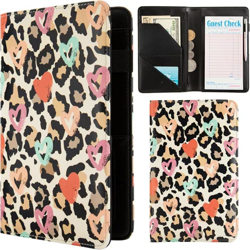 Miniatura 12 de Libretas de servicio para camarera, lindo organizador de piel con bolsillo para dinero, libreta con bolsillo con cremallera, porta cheques