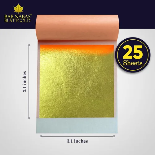 Miniatura 3 de Barnabas Blattgold Hoja de oro, oro real de 24 quilates [25 hojas, 3.1 pulgadas] - Patente de transferencia para pintura, artes y manualidades
