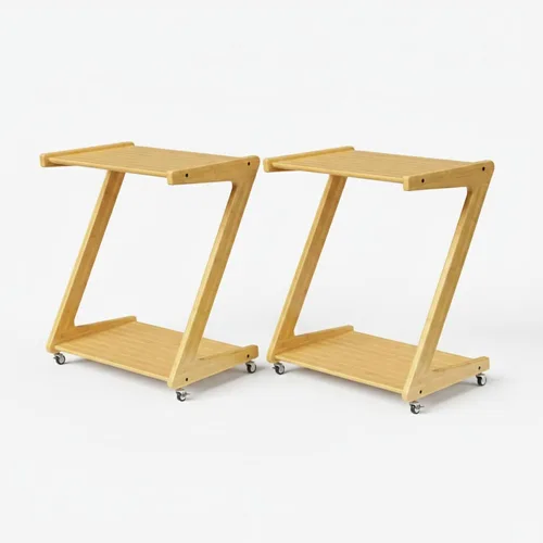 Miniatura 9 de ZIYOO Mesa auxiliar móvil de madera maciza de 3 niveles con ruedas, mesita de noche de madera, organizador de almacenamiento de diseño flotante