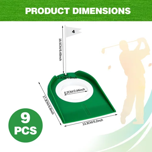 Miniatura 2 de Paquete de 9 tazas de golf y bandera de plástico para practicar golf, ayuda para entrenamiento en interiores y exteriores, para niños, hombres