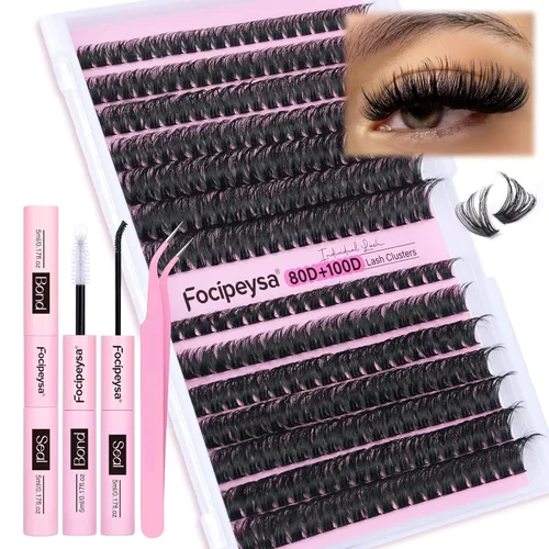 Miniatura 16 de Focipeysa Kit de Extensión de Pestañas D Curl Clusters de Pestañas 280pcs Kit de Extensión de Pestañas DIY 40D Pestañas Individuales con Adhesivo