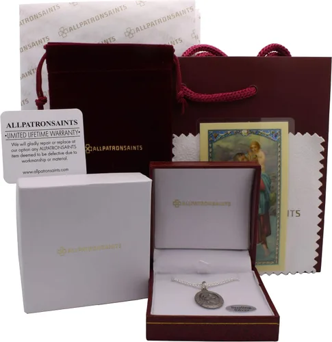 Miniatura 5 de Collar con medalla de St Christopher – Medallón oval de plata de ley y cadena – Grabado personalizado – Caja de regalo