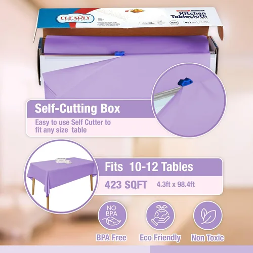 Miniatura 2 de Rollo de mantel de plástico morado para fiestas, fundas desechables de 12 mesas rectangulares de picnic para bodas, aniversarios, cumpleaños