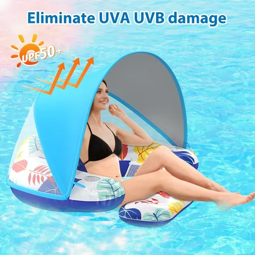 Miniatura 4 de LAYCOL Flotadores de piscina premium para adultos con dosel, elegante tumbona de piscina, flotadores de piscina resistentes para adultos, flotadores