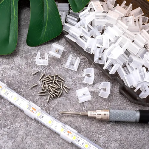 Miniatura 6 de Pndeyo Clips de tira de luz LED con tornillos, 100 piezas, clips de luz de cuerda para exteriores, clips de montaje de neón, soporte de abrazadera