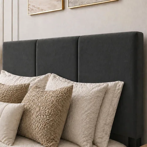 Miniatura 5 de Marco de cama tamaño Queen con cabecero – Marco de cama de plataforma resistente tapizado con canales verticales acolchados elegante con listones