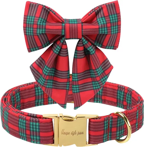 Miniatura 15 de Unique style paws Collar de perro de color verde sedoso, ajustable, duradero, con lazo para boda, collar de pajarita para cachorros y gatos pequeños