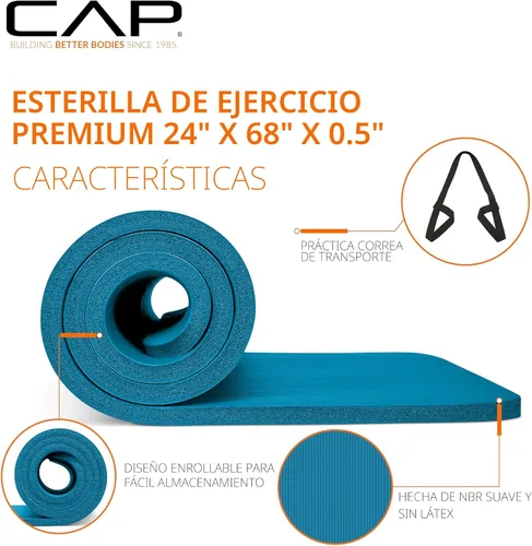 Miniatura 3 de CAP Barbell Colchoneta de yoga y ejercicio de alta densidad de 1/2 pulgada con correa Múltiples opciones Verde azulado