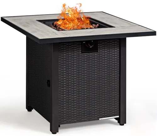 Miniatura 9 de Tangkula Patiojoy Juego de sofá de ratán para exteriores de 6 piezas con mesa de fuego de gas propano de 30 pulgadas, mesa de cerámica para fuego
