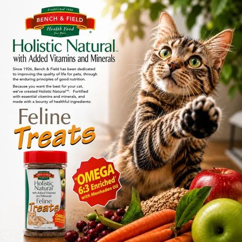 Miniatura 2 de Bench & Field Holistic Natural Healthy Kitty Treats Bocadillos crujientes en forma de pescado Delicioso aperitivo con sabor a mariscos, 3 onzas