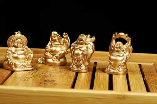 Miniatura 7 de BRABUD BS019 - Juego de 6 figuras de estatua de Buda sonriente de resina dorada de 2 pulgadas